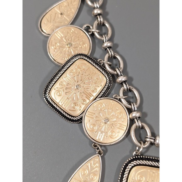 Chicos Reversible Golden Silver Tone Textured Bib Statement Necklace 22 in - Picture 10 of 11